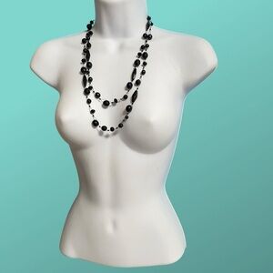 COOKIE LEE Black Beads Long Necklace Bohemian Style